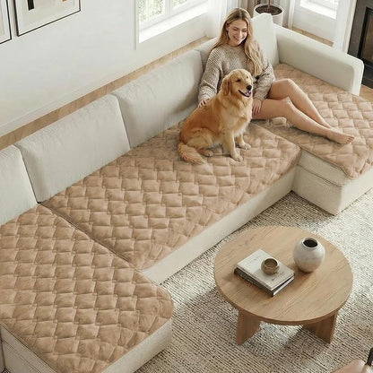 H.VERSAILTEX Chenille Couch Cover for Dogs Washable Soft Fuzzy Chaise Cover Sectional Couch Covers for L Shaped Sofa Both Left/Right Thick Pet Couch Cover Protector Non-Slip(Khaki, 34" x 68")