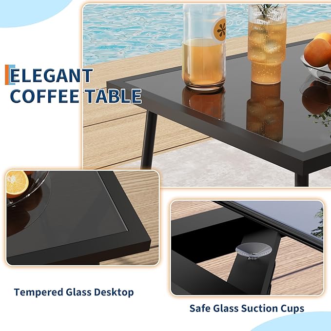 GarveeLife 4Pcs Textilene Conversation Set with 2 Chairs, Patio Conversation Set with Single Chairs and Glass Top Coffee Table, Textilene Furniture Set with Love Seat