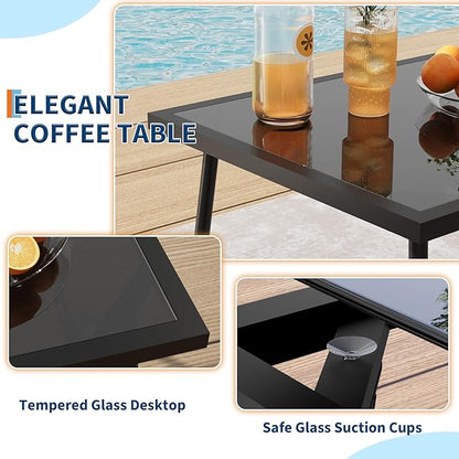 GarveeLife 4Pcs Textilene Conversation Set with 2 Chairs, Patio Conversation Set with Single Chairs and Glass Top Coffee Table, Textilene Furniture Set with Love Seat