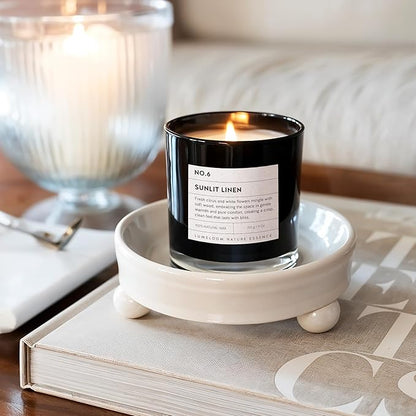Sunlit Linen Luxury Scented Candles, 9oz Soy Wax Candles for Home Scented, Linen, Jasmine, White Lemon, Wood Scent, Long Burning Time, Christmas Gifts for Women, Friends, Men, Housewarming