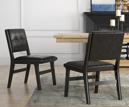 KCC Modern PU Leather Dining Chairs Set of 4, Upholstered Kitchen Chairs with Solid Wood Legs and Comfortable Seat for Dining Room/Lounge/Bedroom(Black)