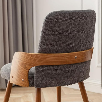 Dining Room Chairs Set of 2,Mid Century Modern Kitchen Chairs,Upholstered Accent Chairs,Metal Legs Wooden Desk Chairs,Armless and No Wheels for Kitchen Dining Living Room,Gray Fabric