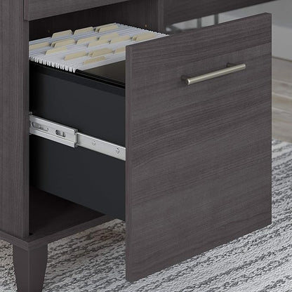 Bush Furniture Somerset 60W L Shaped Desk with Hutch in Storm Gray