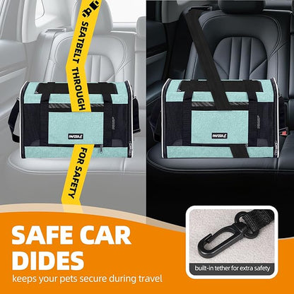 Cat Carrier Soft-Sided 18x11x11 Inch Travel Bag for Medium Cats Over 15lbs, Small Dog Carrier Crate Top Entry Breathable Mesh Puppy 12 Pounds, Pet Rabbit Carrying Cage Kennel Collapsible Teal