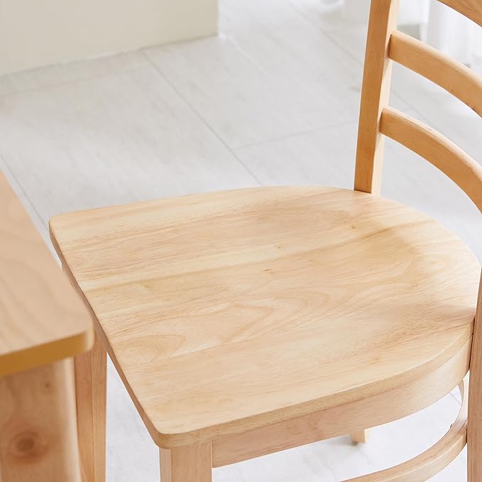 Livinia Cabin Wood Seat Dining Chairs Set of 2, Solid Malaysian Oak Wooden Ladder Back Armless Side Chairs (Natural-Oak)
