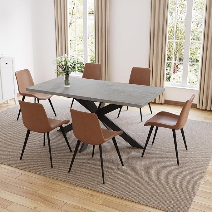 ZckyCine Dining Table Set for 6, Modern 78'' Wood Dining Table and Fabric Dining Chairs Set of 6,Table and Chairs Set of 6,Ideal for Kitchen Dining Room