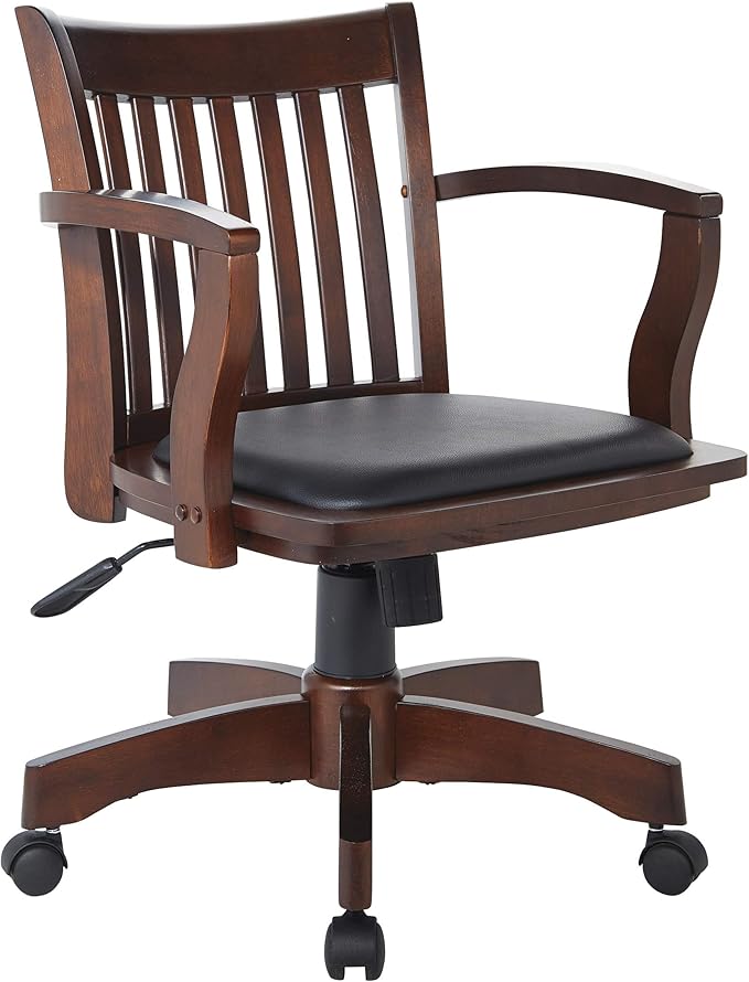 OSP Home Furnishings Deluxe Wood Banker's Desk Chair with Padded Seat, Adjustable Height and Locking Tilt, Espresso Finish and Black Vinyl