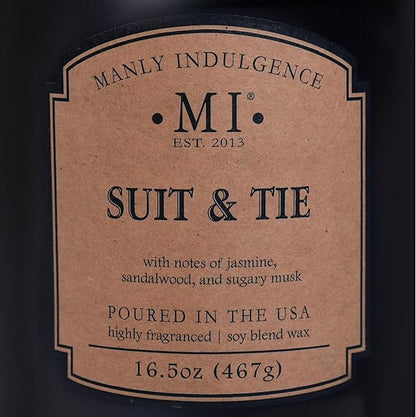 Manly Indulgence Suit & Tie Scented Candles for Men, 2 Wick, 16.5 oz, Premium Soy Blend Wax, 60H Burn, Candles for Home Scented - Made in The USA