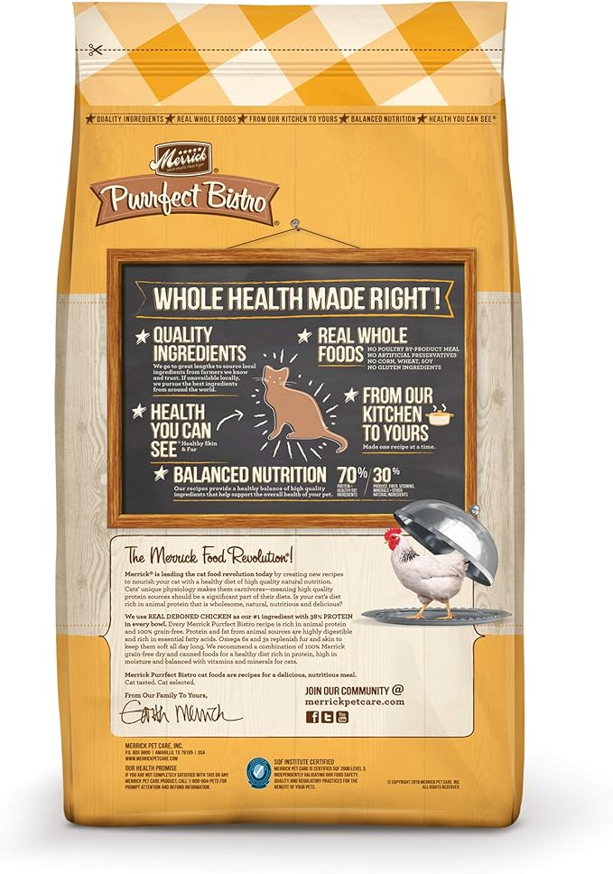 Merrick Purrfect Bistro Grain Free Natural Dry Cat Food For Adult Cats, Real Chicken And Sweet Potato Recipe - 12 lb. Bag