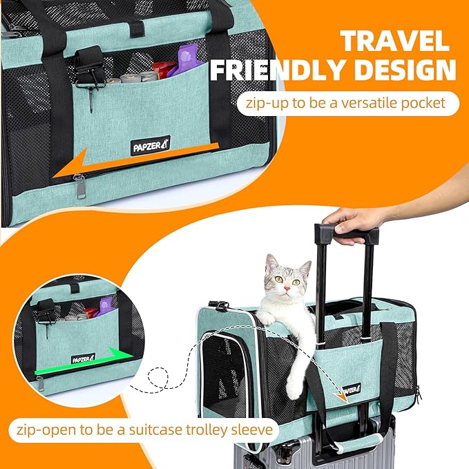 Cat Carrier Soft-Sided 18x11x11 Inch Travel Bag for Medium Cats Over 15lbs, Small Dog Carrier Crate Top Entry Breathable Mesh Puppy 12 Pounds, Pet Rabbit Carrying Cage Kennel Collapsible Teal