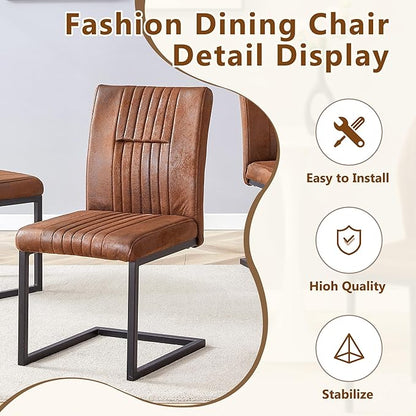 Modern Dining Chairs Set of 4, White Faux Leather Kitchen Chairs, Upholstered Armless Dining Room Chair with Gold Mental Legs Heavy Duty, Comfortable (Style 2 Brown Chiars, Set of 4)