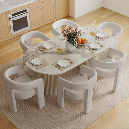 Set of 4 Modern Linen Fabric Upholstered Dining Chairs with Open-Back, Cute Barrel Side Chairs Kitchen Armchair Accent Chairs for Dining Room Bedroom, Ivory