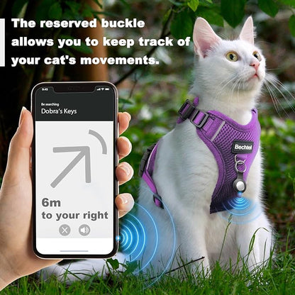 Cat Harness and Leash for Walking, The Upgrade Can be Adjusted in Four Directions and Breathable Cat Harness for Anti Escape That can be Fitted and Positioned, Reflective Strips Harness, Purple,M