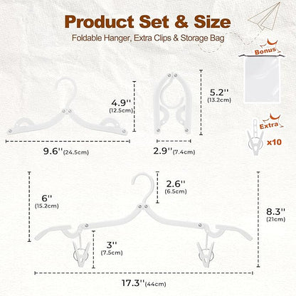 HOUSE DAY Foldable Travel Hangers 20 Pack w/10 Clips, Cruise Essentials 2025, Portable Hangers Collapsible Hanger Plastic, Travel Must Haves for Suitcase, Hotel, RV, Road Trip, Flying, Camping-White