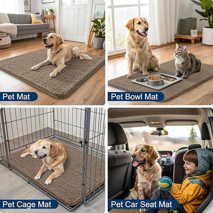 Smiry Dog Door Mat for Muddy Paws 59x35, Absorbs Moisture and Dirt Doormat, Non-Slip Washable Quick Dry Chenille Front Door Mat Indoor Entrance, Entryway Carpet for Inside Floor, Camel