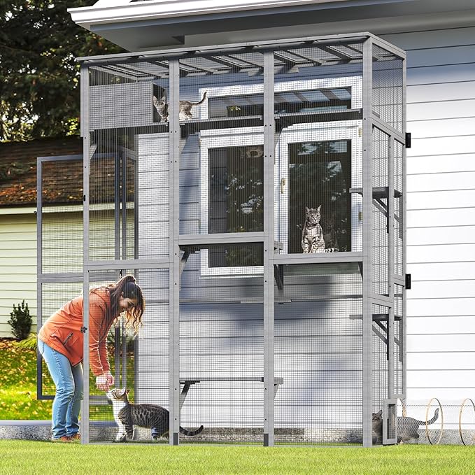 Cat Catio - Extra Large Window Catio Enclosure for Indoor/Outdoor Cats with Multi-Level Platforms, Weatherproof Roof - Spacious Cat Cage Playhouse for Multiple Pets (74.8"x33.5"x100")