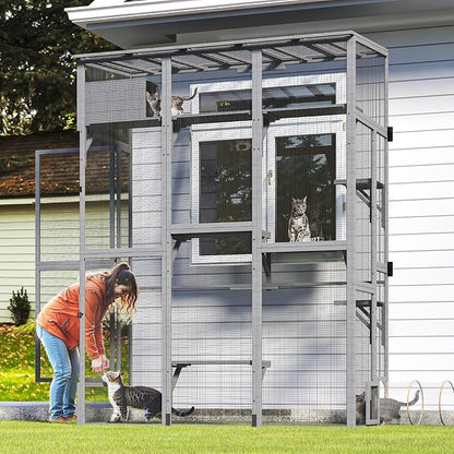 Cat Catio - Extra Large Window Catio Enclosure for Indoor/Outdoor Cats with Multi-Level Platforms, Weatherproof Roof - Spacious Cat Cage Playhouse for Multiple Pets (74.8"x33.5"x100")