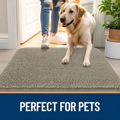 OLANLY Dog Door Mat for Muddy Paws 59x20, Absorbs Moisture and Dirt, Absorbent Non-Slip Washable Doormat, Quick Dry Chenille Mud Mat, Entry Indoor Entryway Carpet for Inside Floor, Warm Taupe