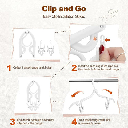 HOUSE DAY Foldable Travel Hangers 20 Pack w/10 Clips, Cruise Essentials 2025, Portable Hangers Collapsible Hanger Plastic, Travel Must Haves for Suitcase, Hotel, RV, Road Trip, Flying, Camping-White