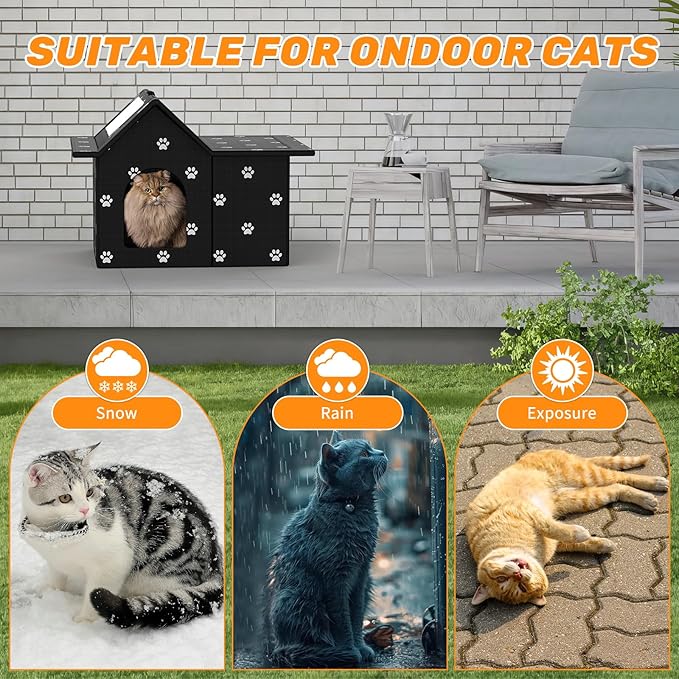 Outdoor Cat House Weatherproof, Large Feral Cat House for Winter, Collapsible Outdoor Cats Shelter in Winter with Door and Soft Mat, Easy to Assemble (Black)