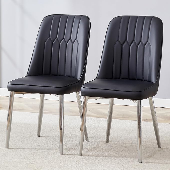 Dining Chairs Set of 2，Modern Dining Chairs, Equipped with PU Leather Backrest Cushions and Metal Legs, Suitable for Restaurants, Kitchens, and Dining Room Chairs