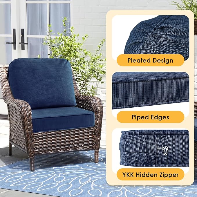 Outdoor Cushions for Patio Furniture Set of 2, 24"x24" Water Repellent Chair Cushions Removable Seat Bottom & Back Cushion Covers for Chair, Sofa, Couch, Navy