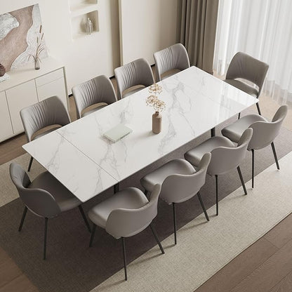 Extendable Dining Table (62.9" to 94.4") for 6 to 10 - Modern Rectangular Sintered Stone Table with High Hardness and Easy Maintenance - Stylish White