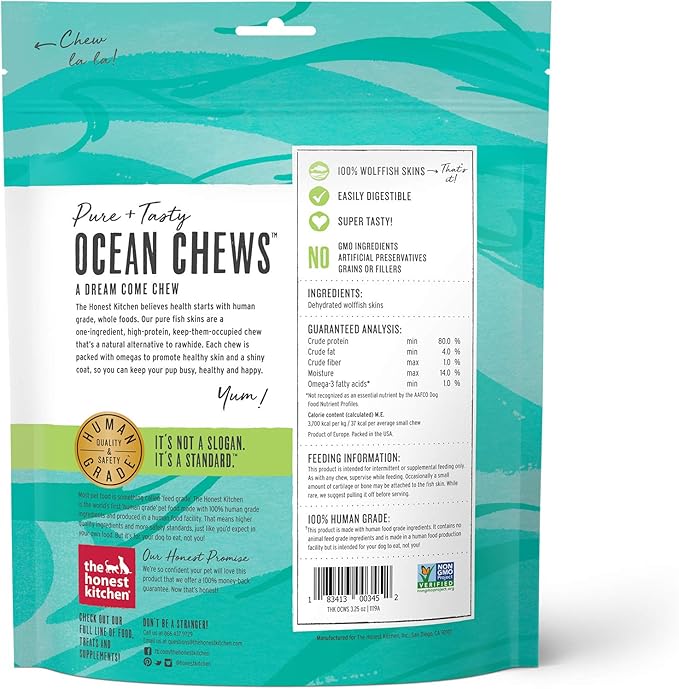 The Honest Kitchen Ocean Chews™ Hearty Wolffish Skins Dog Treats, 3.25 oz (Beams™)