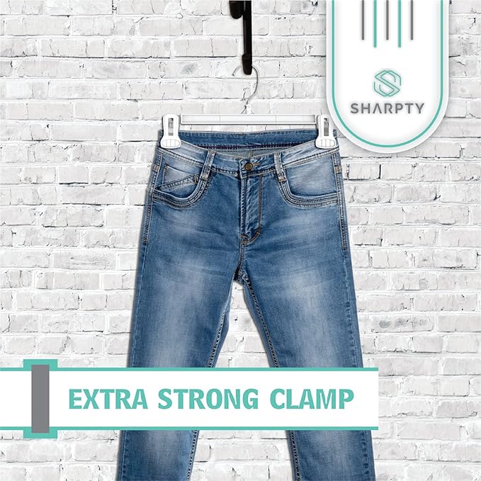 Sharpty Pant & Skirt Hangers - Closet Hangers for Shorts, Shirts, Jeans, Dresses, Slacks, Coats, Clothes, Clothing, Garments & More - Durable, Space Saving & Non-Slip, White - 25 Pack