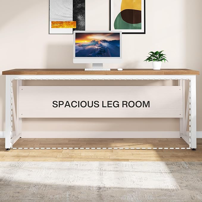 Tribesigns 63 inches Executive Desk and 47" lateral File Cabinet, L-Shaped Computer Desk Home Office Furniture Set with Drawers and Storage Shelves, Office Table with Cabinet (Walnut+White, 63)