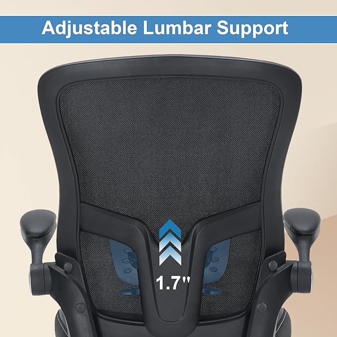 Office Chai PU Leather Cushion, Ergonomic Desk Chair with Flip-Up Arms, 300 LBS Home Office Desk Chairs Adjustable Seat Height & Lumbar Support, Executive Comfy Swivel Task Computer Chair