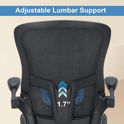 Office Chai PU Leather Cushion, Ergonomic Desk Chair with Flip-Up Arms, 300 LBS Home Office Desk Chairs Adjustable Seat Height & Lumbar Support, Executive Comfy Swivel Task Computer Chair