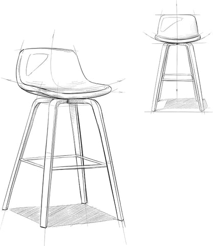 SIMPLIHOME Randolph Counter Stools (Set of 2) - 28 Inch Seat Height Upholstered Bentwood Kitchen Seats in Natural Linen Look Fabric, Mid Century Modern Seating with Curved Backrest and Chrome Footrest