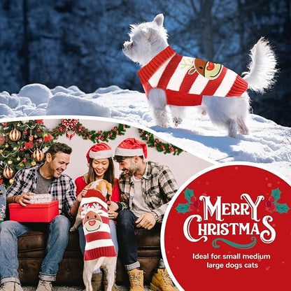 PETCARE Reindeer Christmas Dog Sweater Red Striped Cat Sweater Cartoon Elk Pet Vest Holiday Dog Clothes Puppy Sweaters for Small Medium Large Dogs Cats Fall Winter Outfits Xmas Dogs Costume,X-Small
