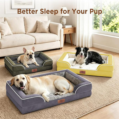Comfort Expression Waterproof Orthopedic Dog Beds for Extra Large Dog | Supportive Egg Crate Foam XL Dog Bed with Removable Bolster, Dog Couch with Washable Cover & Non-Slip Bottom, 45x35 Inch