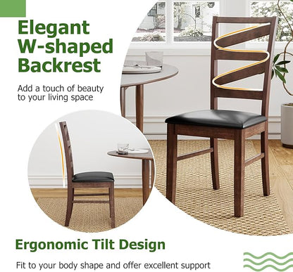 GOFLAME Wooden Dining Chairs Set of 2, PU Leather Upholstered Kitchen Chairs with W-Shaped Hollowed Backrest, Rubber Wood Legs, Armless Side Chairs for Living Room, Dining Room, Restaurant