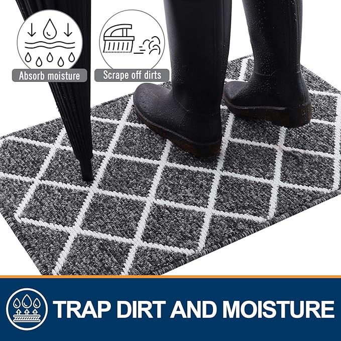 Finchitty Indoor Door Mat, Dirt Resistant and Absorbent, Low-Profile, Non-Slip, Washable Inside Floor Mats for Front Door, Back, and Entrance, 47" x 20", Black