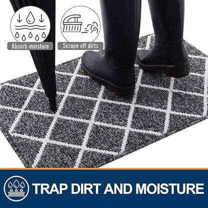 Finchitty Indoor Door Mat, Dirt Resistant and Absorbent, Low-Profile, Non-Slip, Washable Inside Floor Mats for Front Door, Back, and Entrance, 32" x 20", Black