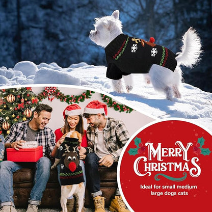 PETCARE Dog Christmas Sweater Black Ugly Funny Cute Cartoon Reindeer Cat Sweaters Jumper Holiday Dog Clothes Puppy Sweaters for Small Medium Large Dogs Fall Winter Outfits Xmas Dogs Costume,X-Large