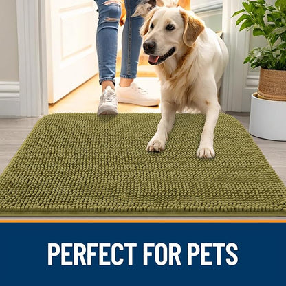 OLANLY Dog Door Mat for Muddy Paws 70x35, Absorbs Moisture and Dirt, Absorbent Non-Slip Washable Doormat, Quick Dry Chenille Mud Mat, Entry Indoor Entryway Carpet for Inside Floor, Willow Green