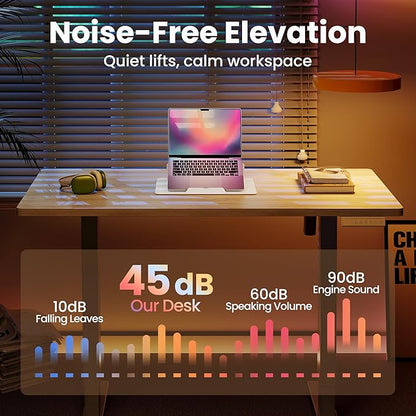 HUANUO 48" x 24" Electric Standing Desk Adjustable Height, 4 Memory Height Settings, Headphone Hook, Cable Manager, Sit Stand Up Desk for Home Office & Computer Workstation, Natural