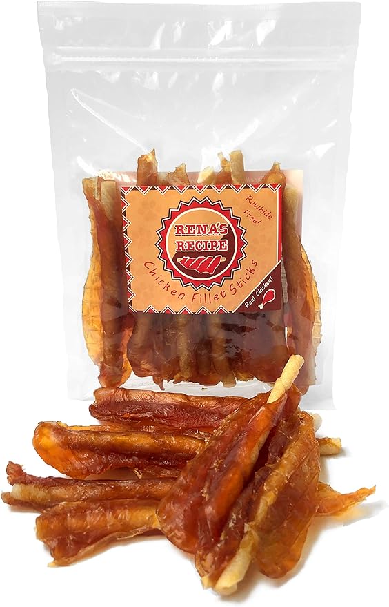 Rena's Recipe Chicken Fillet Sticks (8 Count) Rawhide Free Chicken Fillet Wrapped Chews with Glucosamine for Joint Health
