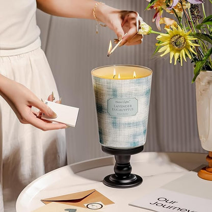 HomeLights 3-Wick Candles for Home Scented - 34oz Soy Wax Blend Candle Long-Lasting Fragrance, Scandinavian Minimalist Design Home Decor and Housewarming Gifts, Lavender Eucalyptus