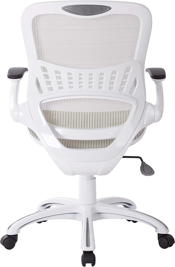 Office Star Ventilated Manager's Office Desk Chair with Breathable Mesh Seat and Back, White Base, White