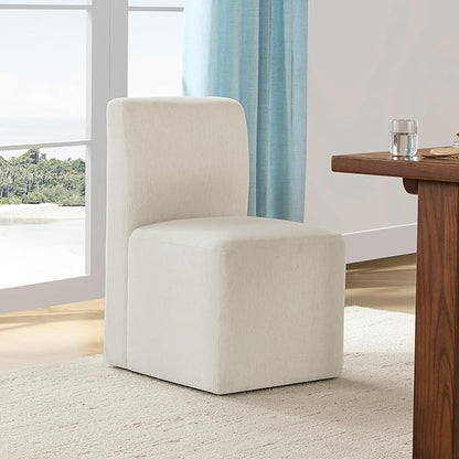 CHITA Dining Chairs with Casters Set of 2, FSC Certified Upholstered Armless Modern Rolling Dining Chairs with Rollers for Bedroom Reading Room Living Room, Linen