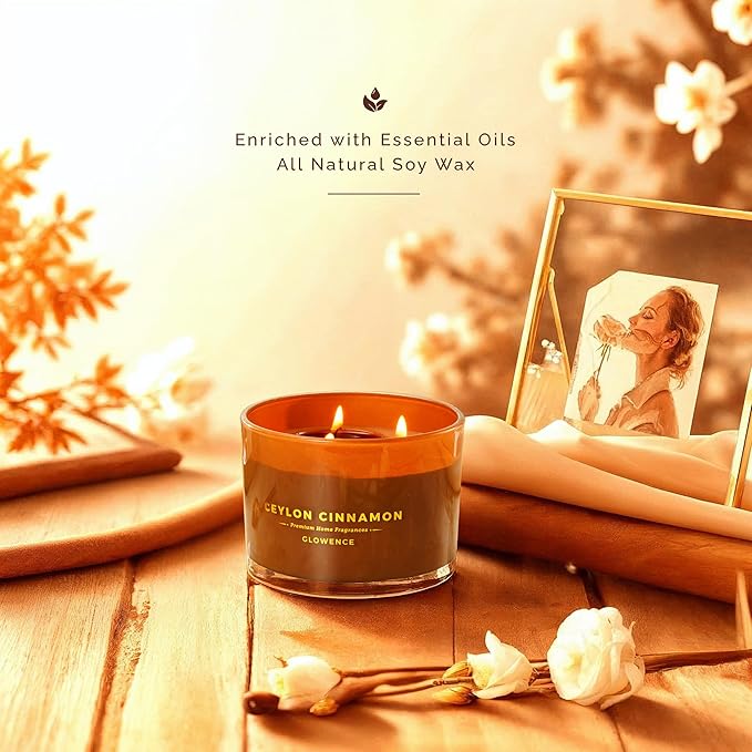Luxury Cinnamon Scented Fall Candle - Housewarming Fall & Christmas Candle for Home - Elegant Gift for Women & Men - 100% Natural Soy Wax - Large 3 Wick Jar Candle - Up to 40 Hours Burning Time