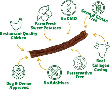 Lucky Premium Treats Lucky Shorty Slims - Sweet Potato and Chicken Jerky Dog Treats, Crunchy Dog Chew Sticks with Real Chicken and Sweet Potato for Small to Large Dogs (7 Count)