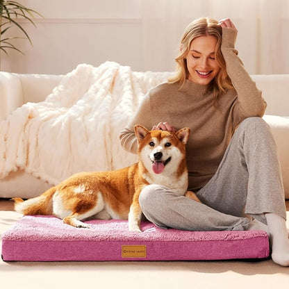 Patas Lague Orthopedic Large Dog Bed Washable Pet Sofa Mat 42''X28'' Pink | Egg-Crate Foam Dog Couch For Large Sized Dogs, Waterproof Removable Cover, Soft Pet Crate Bed With Nonskid Bottom