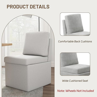 VKNOW Upholstered Dining Chairs Set of 4, Modern Kitchen Chairs with Storage, Linen Armchair Dining Room Chair for Kitchen Dining Room Office Bedroom, Light Grey