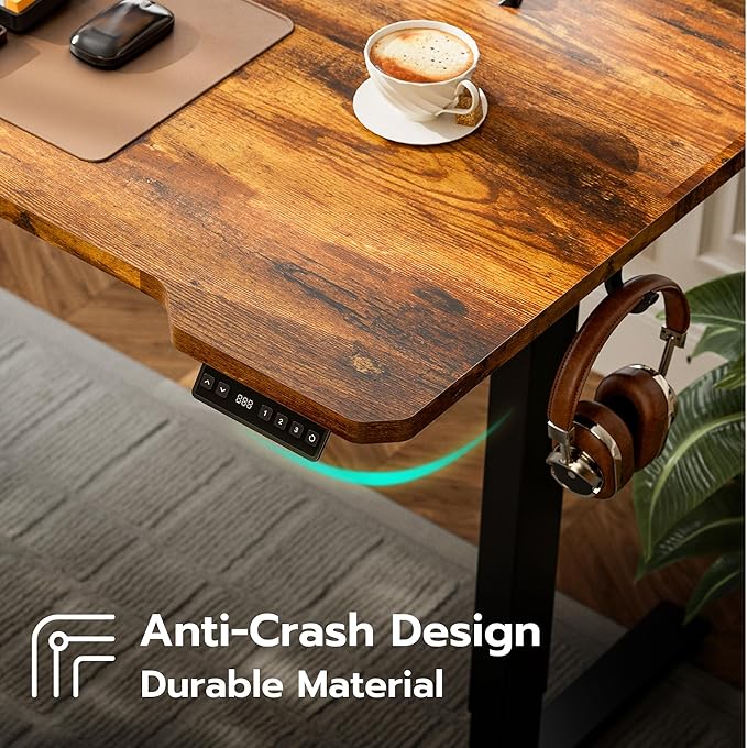 71 Inch L Shaped Standing Desk Adjustable Height, Electric Corner Standing Desk, Sit Stand Computer Table with Reversiable Splice Board, Rustic Brown